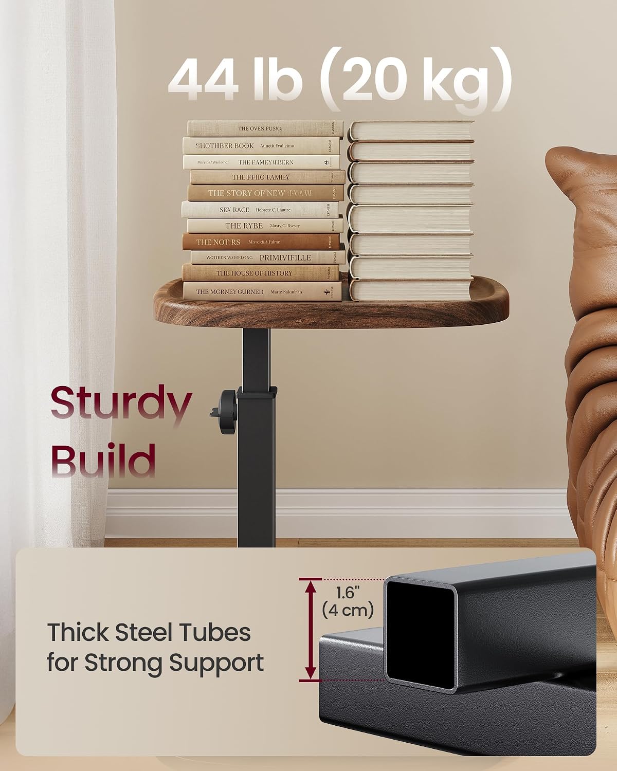 C Side Table Adjustable Height, Couch Sofa End Table, TV Tray