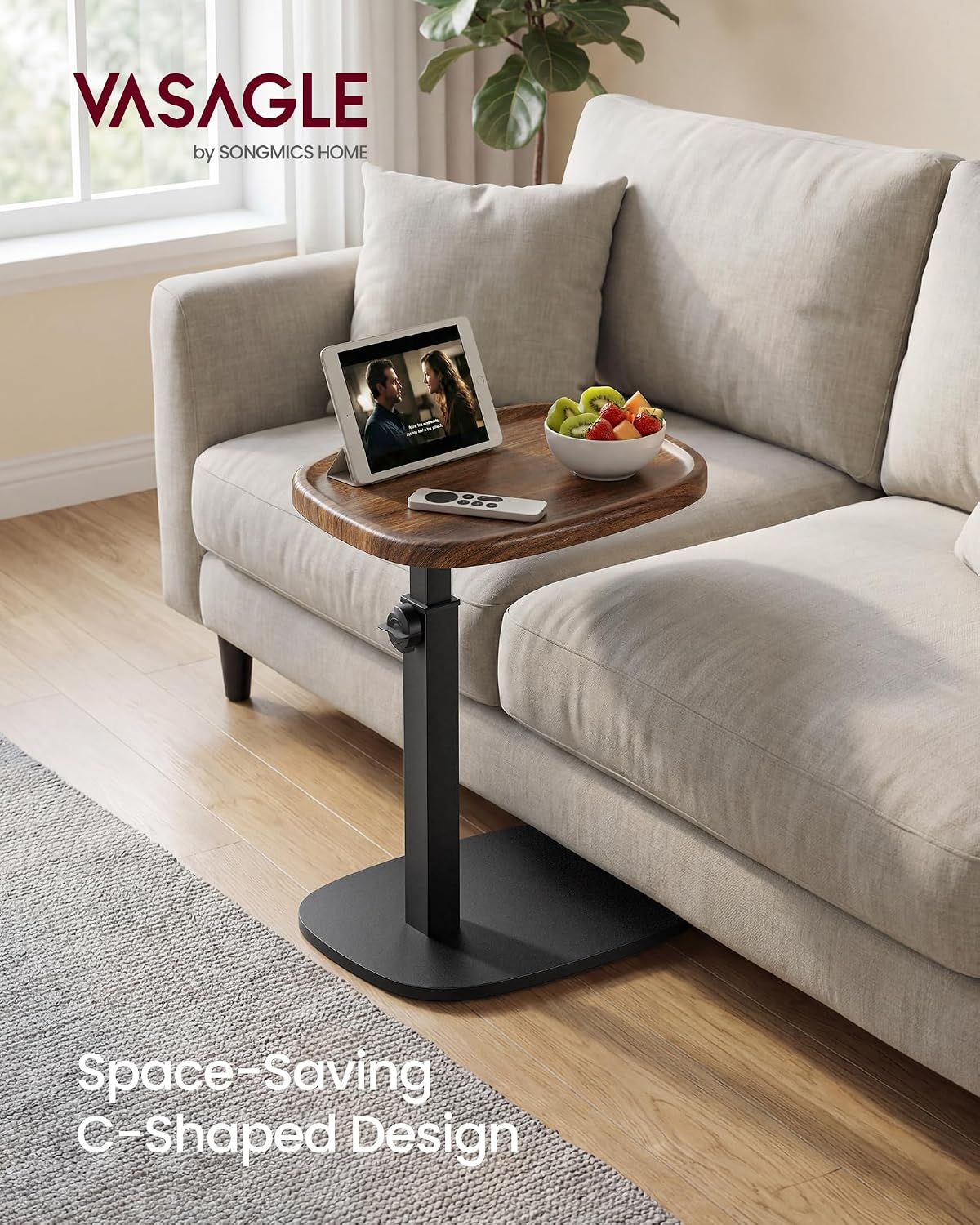 C Side Table Adjustable Height, Couch Sofa End Table, TV Tray
